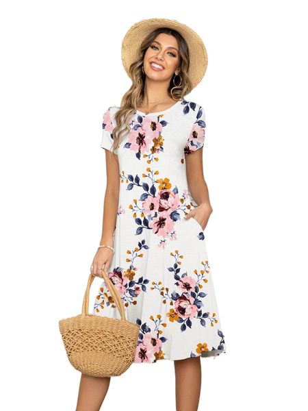 

dearcase floral print slant pocket tee dress g7ay#, Black;gray