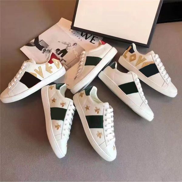 

2022 casual shoes men women sneakers man woman bee chaussures leather ace embroidery stripes sports trainers fashion italy designers flats b, Black