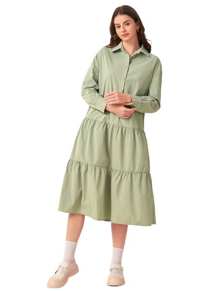 

solid button front smock dress i0eo#, Black;gray