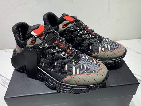 

desginer mens trigreca sneakers women platform shoes lateral greca print lace up leather runner trainer brand fashion outdoor casual shoes, Black
