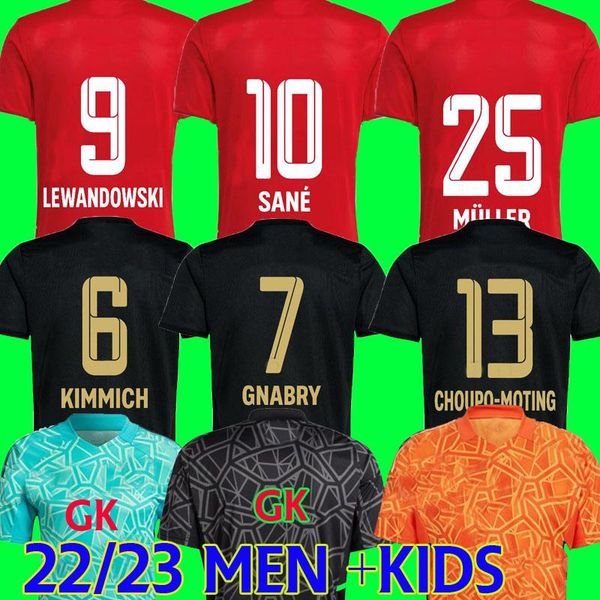 

lewandowski soccer jersey 22 23 home red sane musiala coman muller bayern kimmich gnabry football shirts men + kids kit 2022 2023 goalkeeper, Black;yellow
