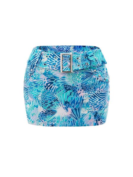 

tropical print buckled detail belted skirt i7mt#, Black