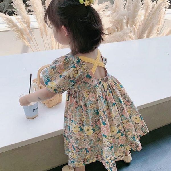 

summer fashion baby girl dresses princess clothing cute party cotton flower children short sleeve sweet floral dress, Red;yellow