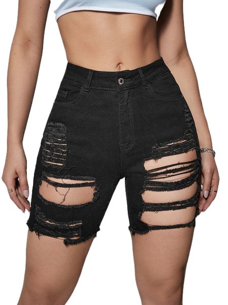 

ripped raw hem denim shorts c20j#, White;black