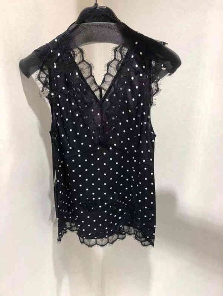 

women's tanks camis it means pk spring and summer v-neck open back color blocking dot print vest lace patchwork women, White