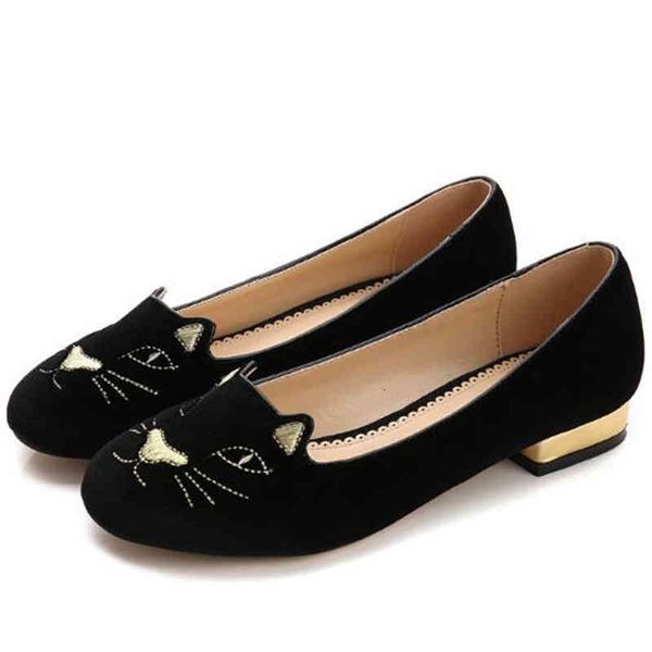 

dress shoes ins women's round toe flats black and blue wearable casual cute cat design