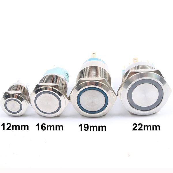 Anahtar 12/16/19/22mm su geçirmez metal itme düğmesi Ring LED açık kırmızı mavi yeşil sarı kilitleme anlık pc araba boynuz buttonswitch