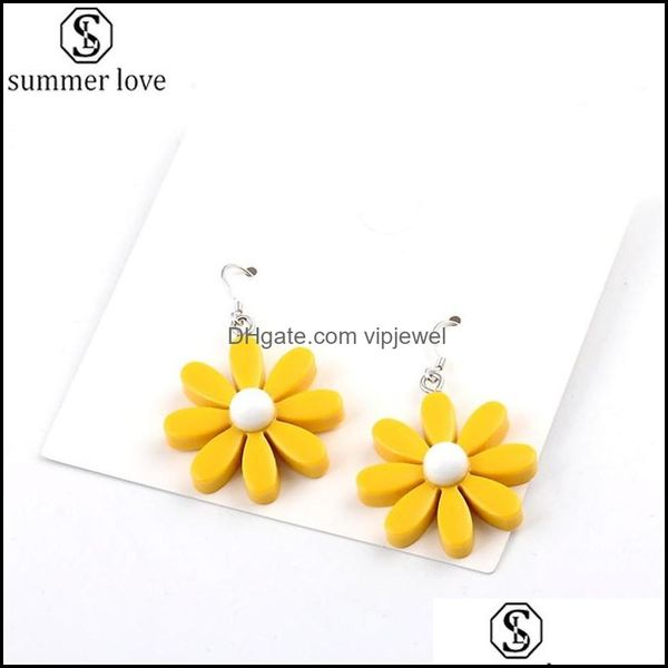 

dangle chandelier earrings jewelry korean style daisy flower cute resin sunflower for women girls lovely je dh76c, Silver