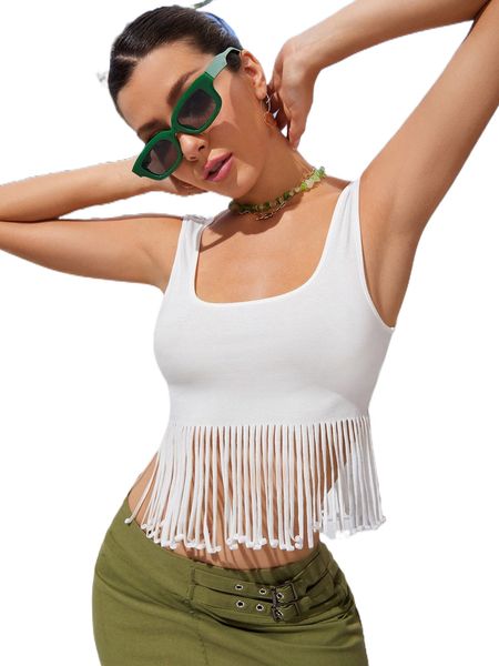 

fringe hem crop tank q2mh#, White