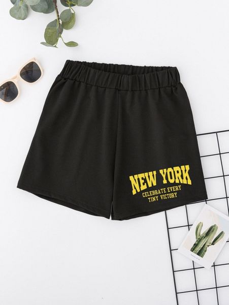 

letter graphic elastic waist shorts n4te#, White;black