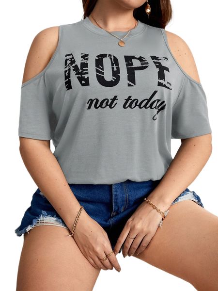 

plus letter graphic cold shoulder tee c5v2#, Black