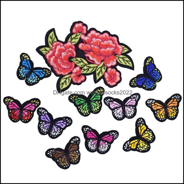 

sewing notions tools apparel 11pcs small butterfly embroidery patches for clothing applique iron on transfer patch jeans bags diy sew badg, Black