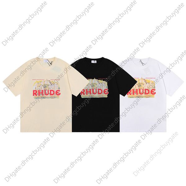 

designer t shir summer rhude personalized prin shor sleeve t-shir loose round neck versaile suden men's shir brand high qualiy, White;black