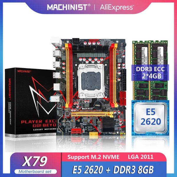 Motherboards Machinist X79 Kit Motherboard LGA 2011 Set Xeon E5 2620 Processador de CPU 8GB (2 * 4GB) DDR3 ECC RAM Memória Combo NVME M.2 M-ATX X79-R