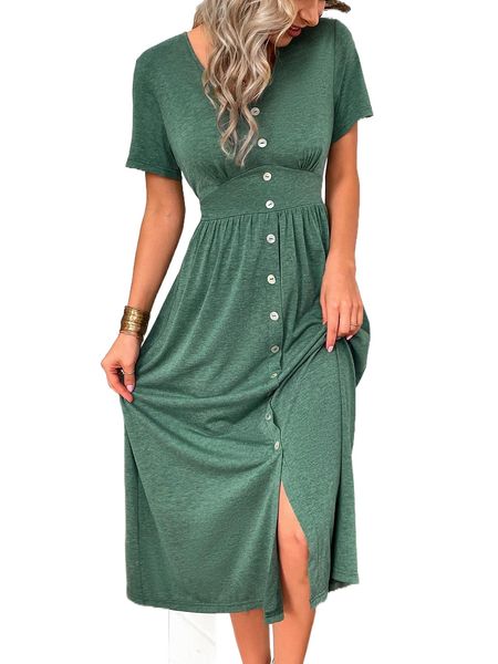

solid button front dress z8mh#, Black;gray