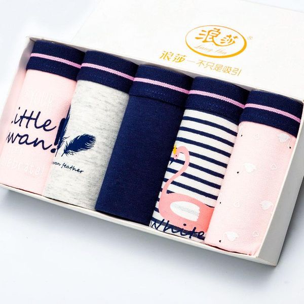 

langsha 5pcs lot cotton panties women underwear breathable seamless cute print briefs soft comfort female fashion lingerie l xxl, Black;pink