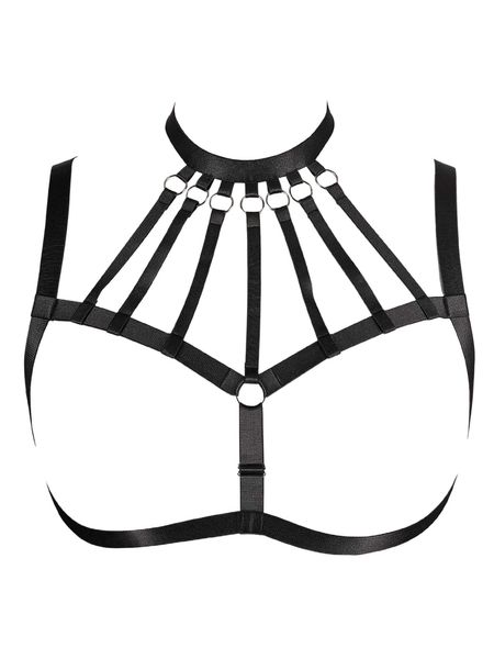 

plus ring linked harness bra s6p8#, Black;white