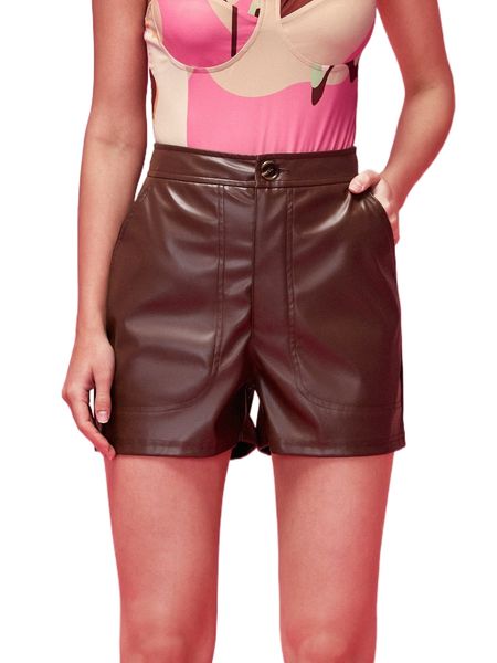 

x emily smith high waist straight leg pu leather shorts f6yj#, White;black