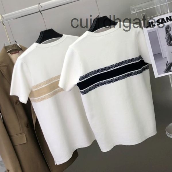 

2022 designer di or t shirt and tees dress f0223c women's 22nd spring striped jacquard knit half sleeve short sweater top, White