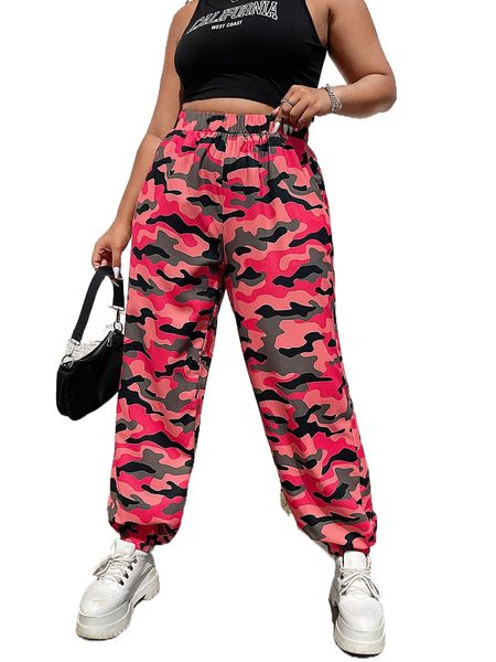 

plus camo carrot pants a3ao#, Black