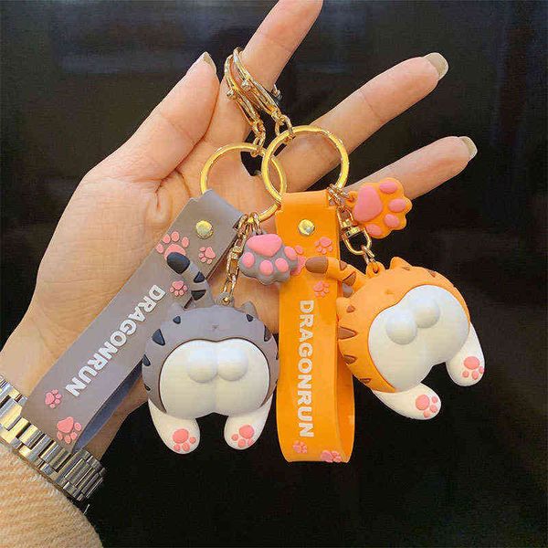

original trend epoxy cat butt keychain female cartoon cute couple doll key ring key chain bag pendant keyring gift for friends g220421, Silver