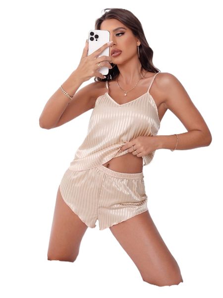 

striped jacquard satin pj set n79w#, Black;red