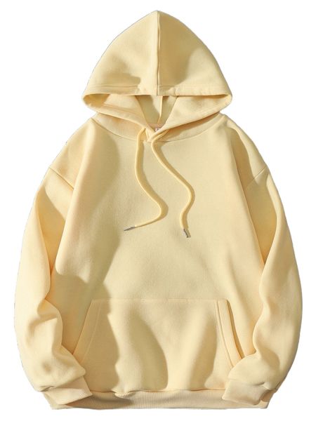 

drawstring kangaroo pocket thermal lined hoodie 10zf#, Black