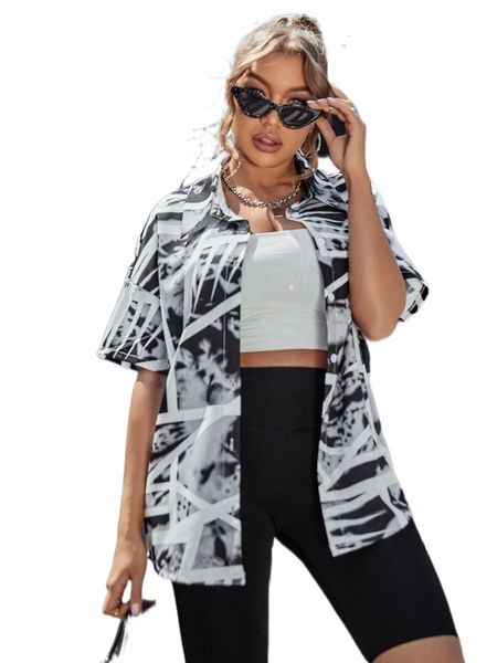 

geo print drop shoulder blouse 239f#, White