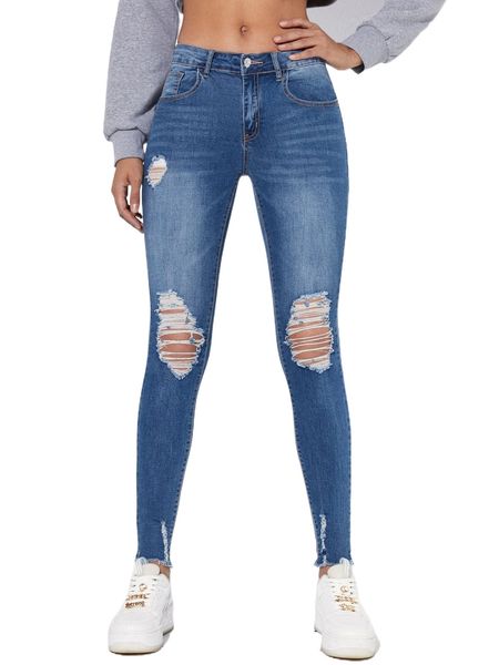 

high stretch ripped skinny jeans v6n6#, Blue