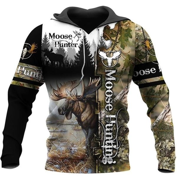 

moose hunting camo 3d print hoodies men/women harajuku fashion hooded sweatshirt autumn hoody casual streetwear hoodie sl-074 201128, Black