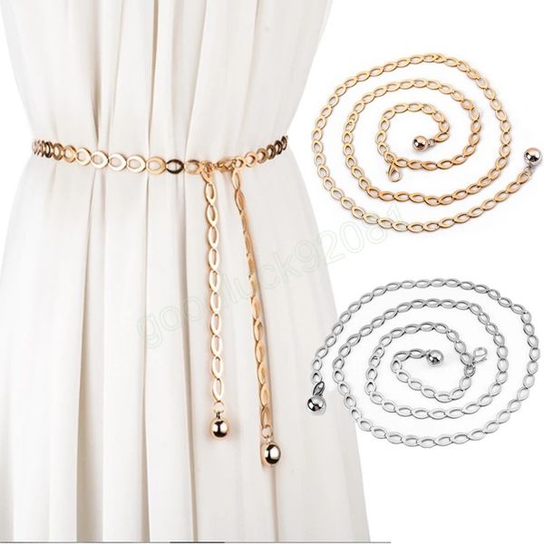 Cinture in argento dorato a vita alta per le donne Cinture alla moda Cinture per tutti i fiammiferi per gioielli da festa Cinture a catena in metallo