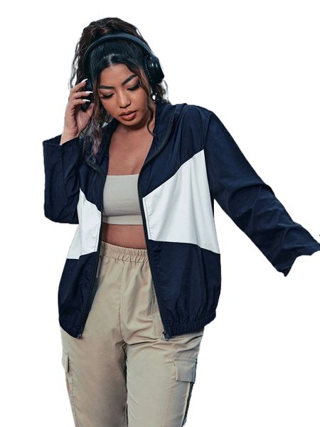 

plus colorblock zip-up hooded sports jacket z0sk#, Black