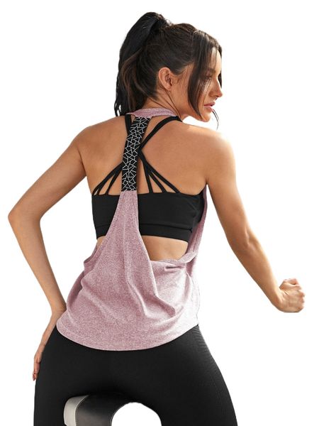 

geo print backless sports tank l55z#, Gray