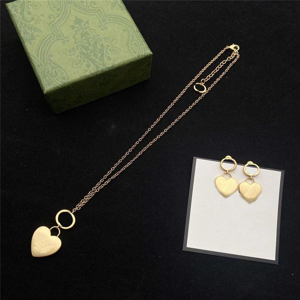 

designer heart necklace earrings letter printed pendant earring women classic party gift necklaces jewelry sets301w, Black