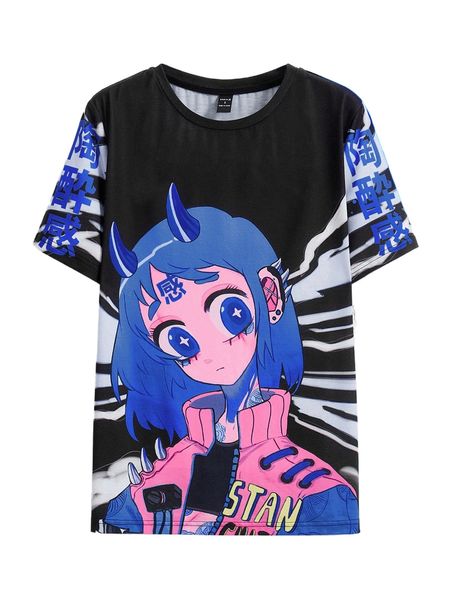 

x rk7777 chinese letter & figure graphic tee z0rg#, White