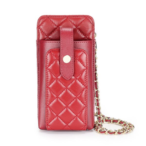 

sheepskin small fragrant wind ringbone mobile phone bag ladies one shoulder crossbody bag leather chain bags, Red;black