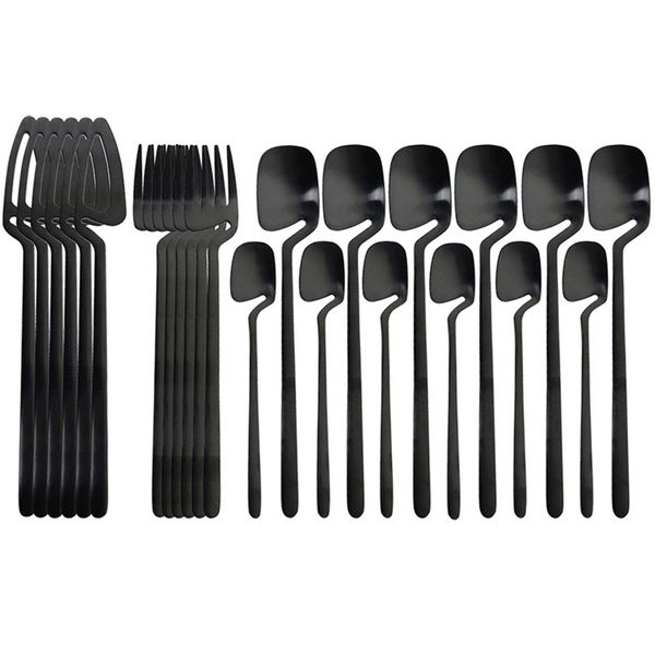 24pcs de talheres pretos colher colher faca de faca de mesa de mesa decoração de cozinha de jantar s sobremesas de sorvete de café