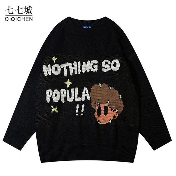 

gothic knitted sweaters men autumn letter portrait wool jumper pullover women harajuku hip hop cotton casual sweater y2k 220817, White;black