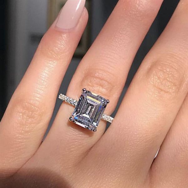 

statement ring 925 sterling silver princess cut diamond engagement wedding band rings for women men party jewelry gift327h, Slivery;golden