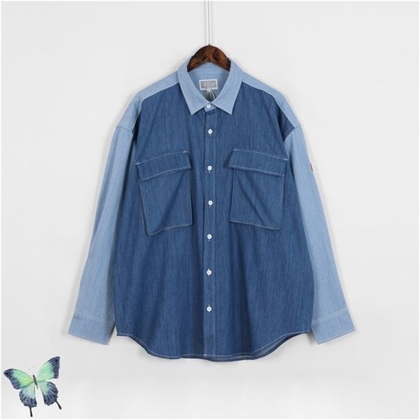 

autumn winter cav empt double color denim shirt men women fashion coat cav empt retro 100cotton 210420, White;black