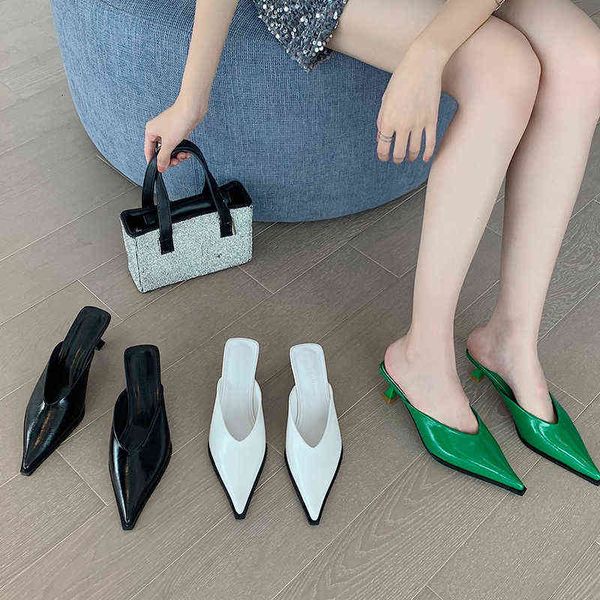 

slippers women mules thin heels shoes 2022 new fashion pointed toe ladies casual slides female sandals woman pumps 220518, Black