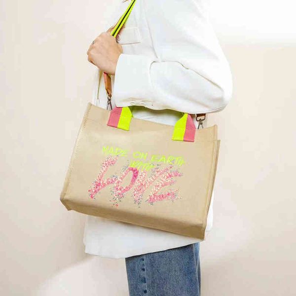 

women market tote fashion canvas sequined ladies handbags candy letter sparkle female shoulder bag shopper spring crossbody bags 220507