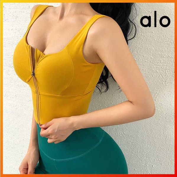 

alo yoga women's zipper sports bra fitness workout women's crop gym running outdoor sports tube stable high intensity