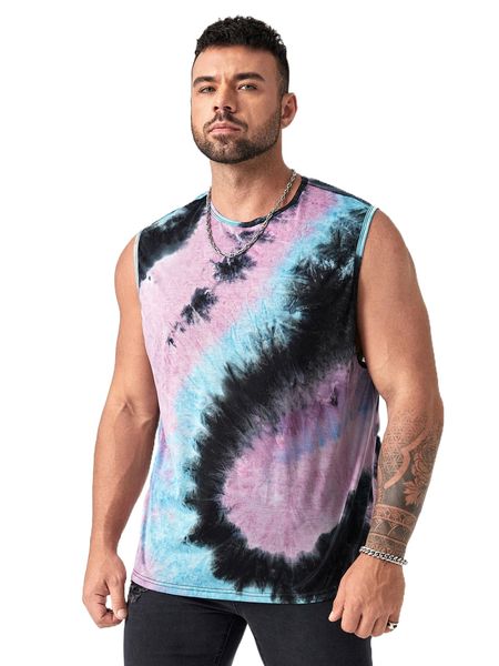 

extended sizes men tie dye tank w5za#, White;black