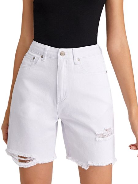 

high waist ripped raw hem denim shorts q7ku#, White;black