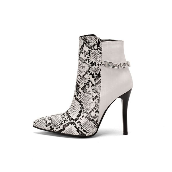 

2022 women's boots autumn winter new european and american fashion metal chain stiletto high heel side zipper color matching ankle boot, Black