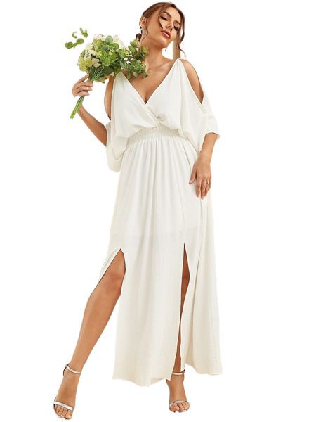 

cold shoulder high split dress i71g#, Black;gray