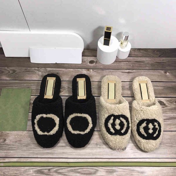 

autumn winter new red women's g family lamb wool are comfortable to wear thick lazy outside2022 trendy fashion design ladies slippers, Black