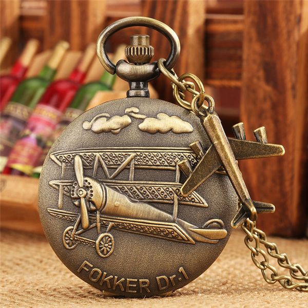 Antique Bolso Relógio Fokker Dr.1 Avião Homens Mulheres Quartzo Analógico Relógio Analógico Árabe Numeral Dial Sweater Chain Timepiece