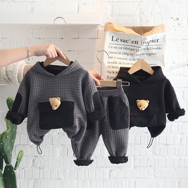 Весенняя осень детские мальчики 2pcs Set Set Cartoon Bear Cotton Hoodie Jeans Jeans Bans